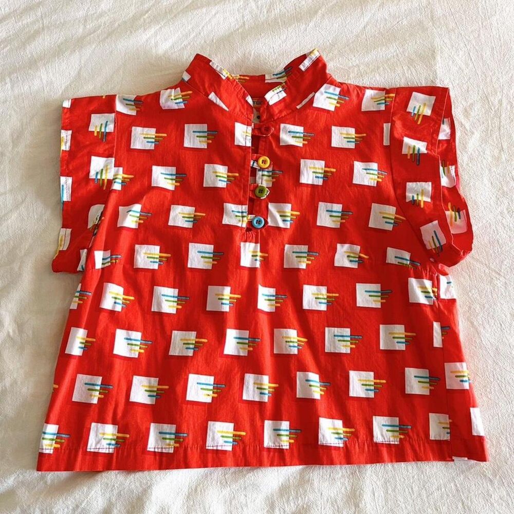 Mokuyobi Red White Multicolor Cap Sleeve Semi Cropped Top Size S Great Shape!